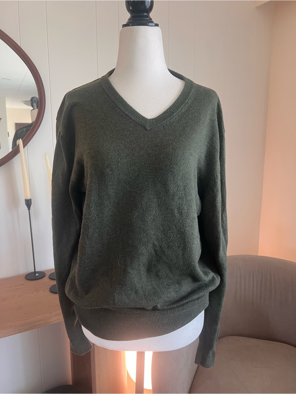 V-Neck Women's Sweater in Dark Olive Green